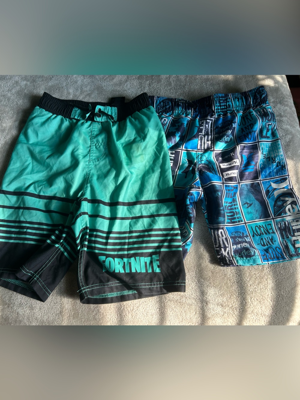 Hurley Boys Blue Teal Plaid Swim Trunks